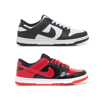 Kit 2 Pares Dunk Low Branco Preto E Preto Vermelho Verniz